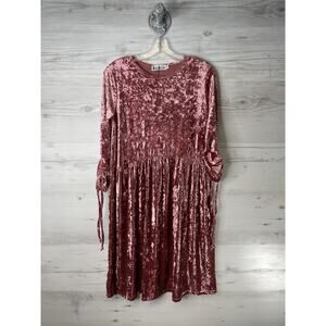 Indigo Dress Girls 18 Pink Crushed Velvet Long Sleeve Ruched Made USA Tie Cuffs